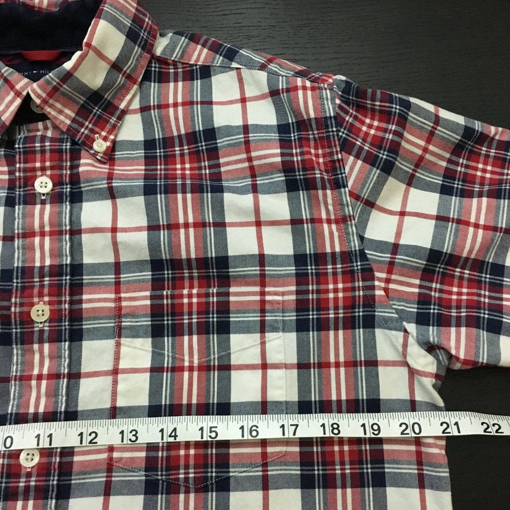 TOMMY HILFIGER Mens S/P Patched Elbow Plaid Button Down Shirt Thick Cotton - Picture 12 of 14